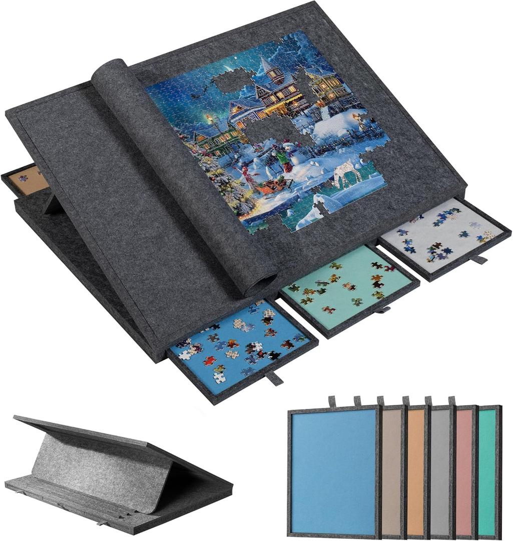 Becko US 1500 Pieces Tilting Jigsaw Puzzle Board for Adjustable Angle up to 30, with 6 Felt Sorting Trays, Lightweight Portable Easy to Move with Protective Cover