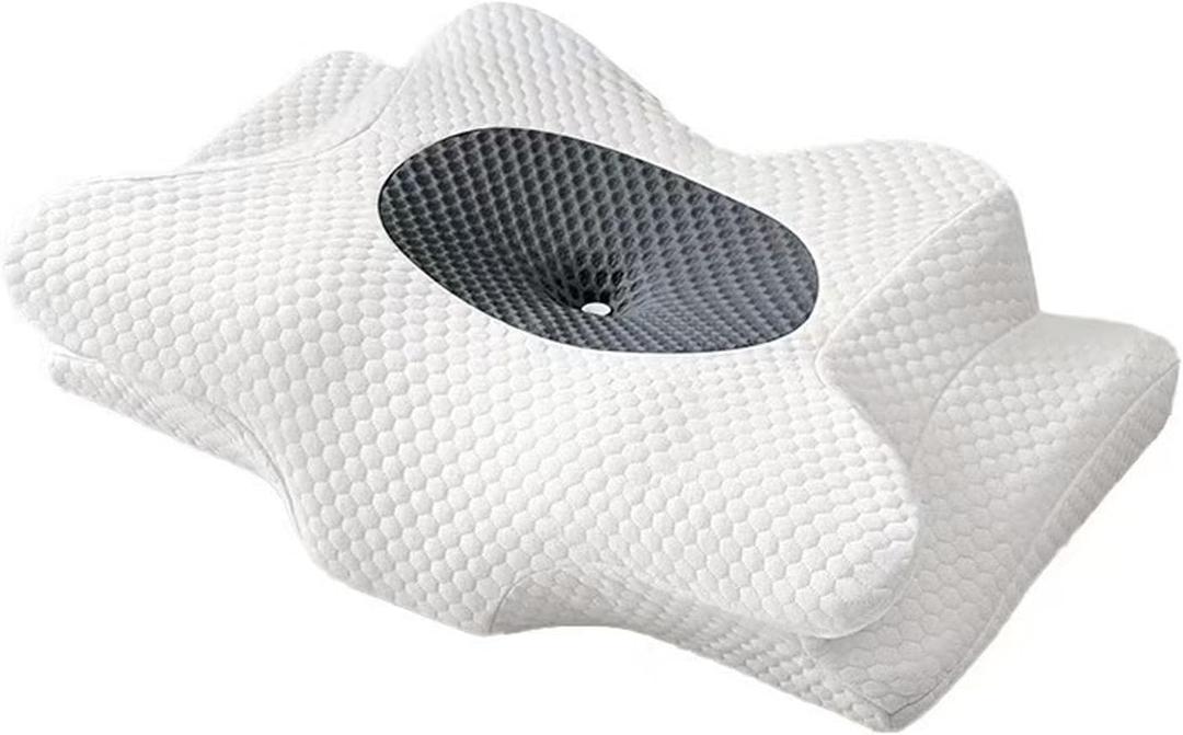 Neck Support Pillow for Comfort Relief, Cooling Sleep, Orthopedic Contouring Memory Foam Side Sleeper, Ergonomic Sleeping Back, White + Grey