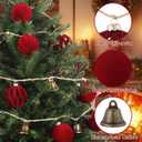 7.7ft Christmas Red Velvet Ball Ornaments with Bell Garland for Tree Hanging, Velvet Xmas Tree Decorative Hanging Ornaments with Bronze Bell for Home Decor