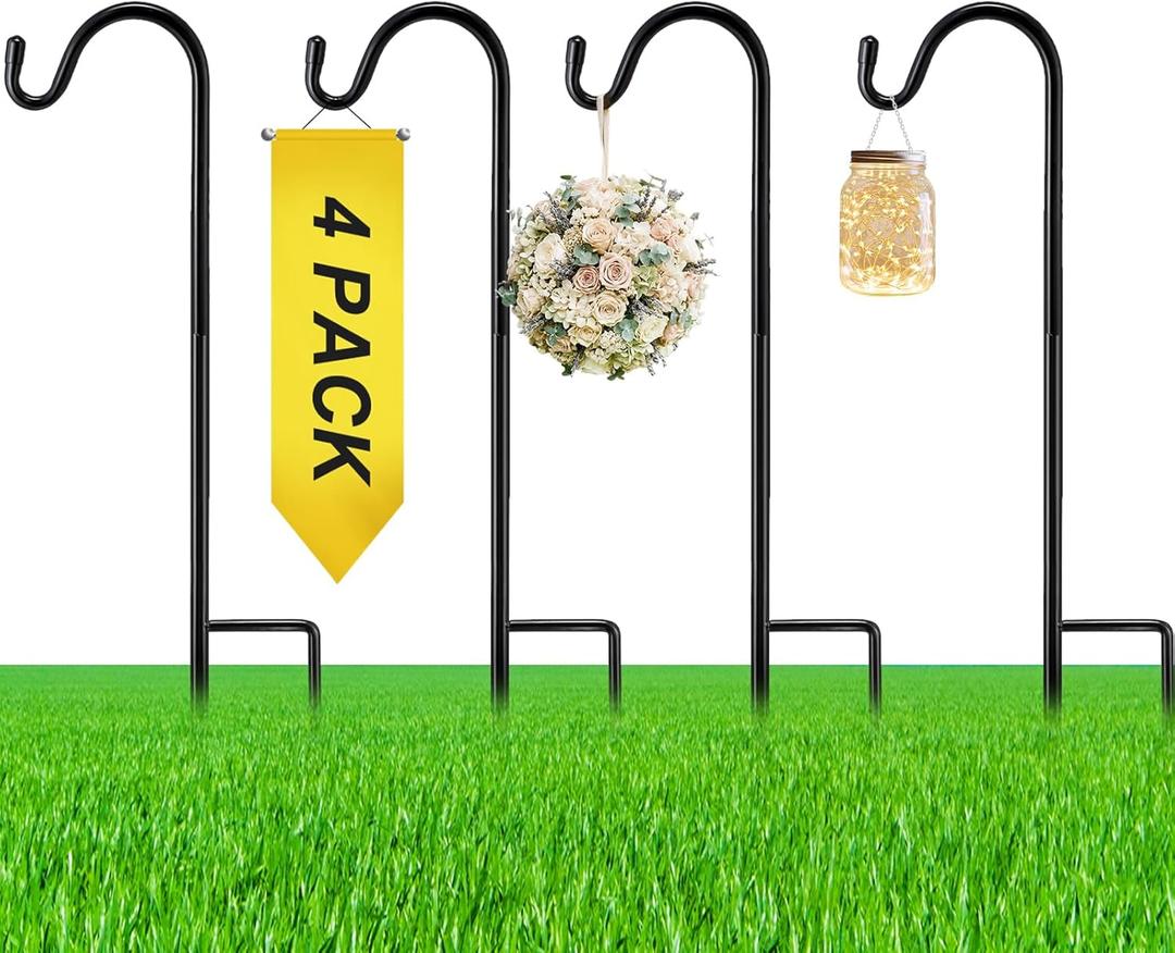 4 x 4 Pcs 15 Inch Shepherds Hook for Outdoor Adjustable Bird Feeder Pole Metal Steel Shepard Hooks for Hummingbird Stand Feeder Pole for Garden Plant, Lantern, Hanging Wedding Decor