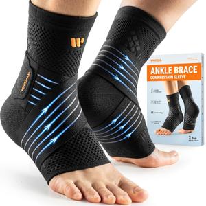 Low-Profile Ankle Braces for Women & Men, Customizable Ankle Compression Sleeve w/Wide Strap, Foot Support Wrap for Plantar Fasciitis Pain Relief, Achilles Tendonitis, Sprain, Black, 1 Pair, M