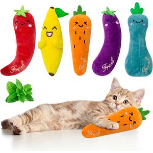 Seyezo Catnip Toys for Indoor Cats, 5 Pack Cat Toys for Cats, Fluffy Catnip Toys for Chewing Playing, Interactive Kitten Toys, Catnip Filled Kitty Chew Teething Toys, Cat Chew Toys, Vegetable,5 pcs