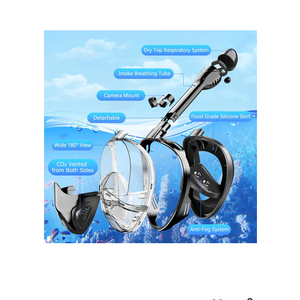 Full Face Snorkel Mask for Adults Teen, Snorkeling Gear with Detachable Camera Mount, Panoramic 180° View, Anti-Fog Anti-Leak Snorkling Set for Man and Women