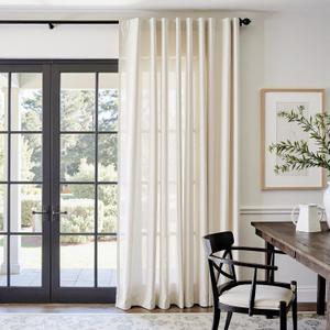 jinchan Beige Linen Blend Curtain 84 Inches Length 1 Panel for Bedroom Living Room, Light Filtering 84 Inches Wide Natural Farmhouse Drape with Rod Pocket Back Tab (84W x 84L, Ecru)