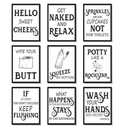 MJONG 9 Pieces Bathroom Decor Wall Art Posters Artwork Funny Bathroom Signs Canvas Prints, Vintage Washroom Quotes Sayings Pictures Wall Decor for Restroom Toilet Decoration Unframed 8x10in