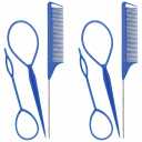 Hair Styling Tool Set - 6 Pack with French Braid Loops, Rat Tail Combs, and More for Versatile Hairstyles, Blue 3 Pack