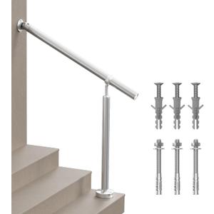 Hand Rails for Steps, 3 Step Stainless Steel 304 Single Post Stair Handrail Wall Mount, Indoor Outdoor Stair Railing Kit, Porch Safety Grab Rail Bar for Seniors