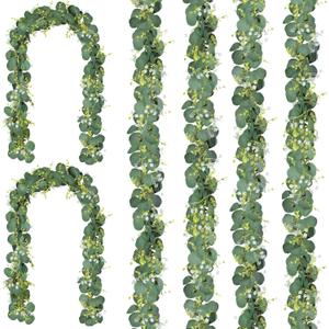 CQURE 6Pcs Eucalyptus Garland,Artificial Eucalyptus Leaves Table Greenery Garland Wreath Vines for Wedding Party Table Bedroom Wall Decor