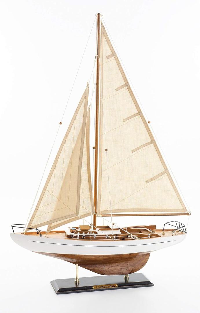 SAILINGSTORY Wooden Sailboat Decor Yacht Model Ship with Antique Finish Ivory