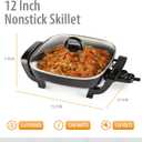 Toastmaster 12" Nonstick Electric Skillet - Deep Skillet Appliance with Glass Lid - Multipurpose Kitchen Cookware for Breakfast & More