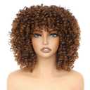 PORSMEER 14 inch Afro Curly Wigs for Women, Short Loose Kinky Curly Wigs with Bangs for Black Women, Synthetic Afro Curls Hair 70s (Brown Ombre)
