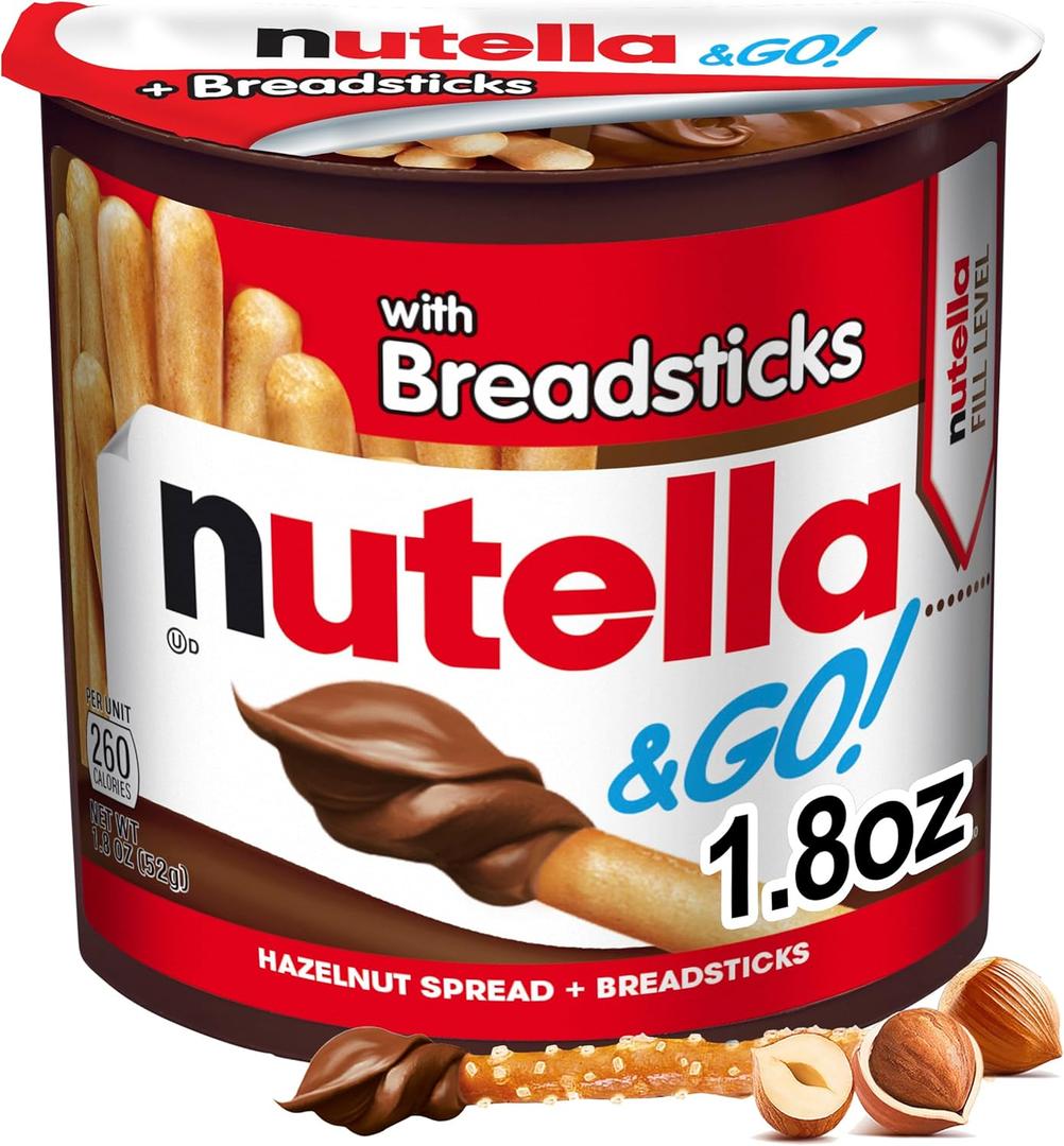 Nutella & Go! Hazelnut Spread with Breadsticks, On-the-Go Snack Cups, Snack Packs, 1.8 oz, 24 Packs, BB Date: 10/27/2026