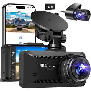 Dash Cam Front and Rear 4K/1080P, Dash Camera for Cars Build in WiFi, Full HD Dash Cam with APP Control, 3.94'' IPS Screen Dash Camera with 32GB SD Card, G-Sensor, 24Hr Parking Mote, Loop Recording