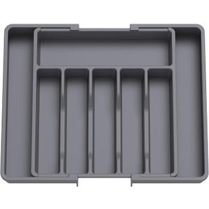 Lifewit Silverware Drawer Organizer, Expandable Utensil Tray for Kitchen, BPA Free Flatware and Cutlery Holder, Adjustable Plastic Storage for Spoons Forks Knives, Large, Dark Gray