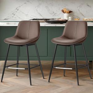 VASAGLE Bar Stools Set of 2, Counter Height Bar Stools with Back, Ergonomic Backrest, Synthetic Leather, Metal Legs, 24.8-Inch Tall Barstools for Kitchen Island Home Bar, Easy Assembly, Coffee Brown