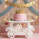 Lallisa 12" Princess Cake Stand White 3D PVC Cake Decorations with Prince and Princess Themed Holder Dessert Stand Centerpieces for Wedding Winter Birthday Party Supplies