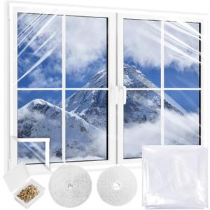 2 x 3963inches Window Insulation for Winter, Plastic Window Cover for Winter,Thermal Window Insulation Kit for Winterizing,Thick Transparent Window Seal Film for Winter Window Covering