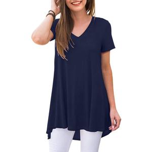 AWULIFFAN Women's Summer Casual Short Sleeve V-Neck T-Shirt Tunic Tops Blouse Shirts, S