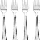 Prestee 300 Count Plastic Forks - 7 Inch Heavy Duty Disposable Silverware - Bulk Fancy Silver Fork Set for Table Decor - Durable Plastic Silverware for Parties, Events and Christmas Holidays