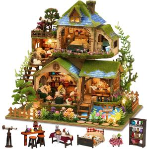 DIY Miniature House Kit with LED Lights, Forest Adventure Wooden Mini House Building Kit for Adults & Teens, Creative Crafts for Women, Friends & Hobbyists