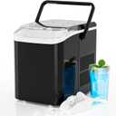 Sweetcrispy Countertop Ice Maker Machine, Portable Self-Cleaning Ice Machine with Ice Scoop, Basket and Handle, 9 Cubes in 6 Mins, 26.5lbs/24Hrs, 2 Sizes of Bullet Ice for Home Kitchen, Coal Black