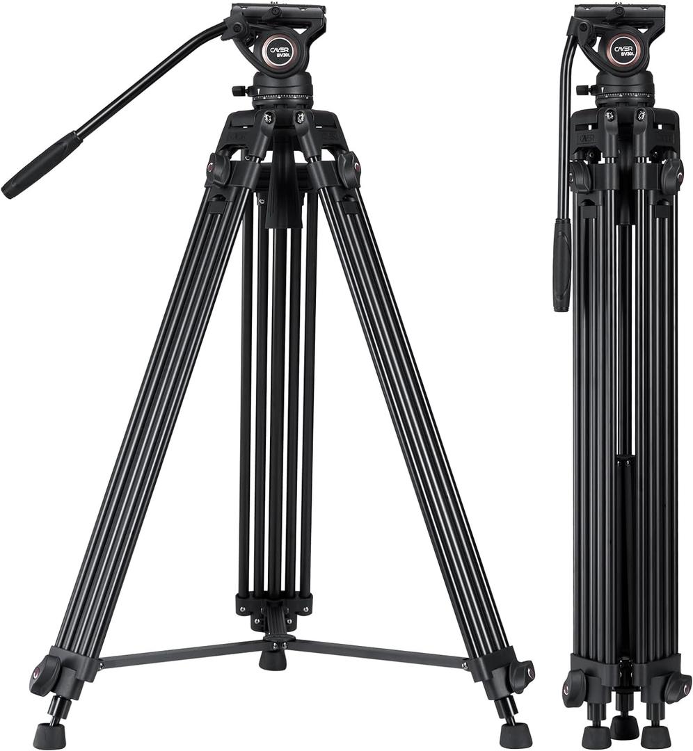 Cayer BV30L Video Tripod System, 72" Heavy Duty Aluminum Twin Tube Tripod with K3 Fluid Head, 75mm Flat Base, Max Load 13.2lbs, for DSLR Cameras, Camcorders, Includes 2 Quick Release Plates