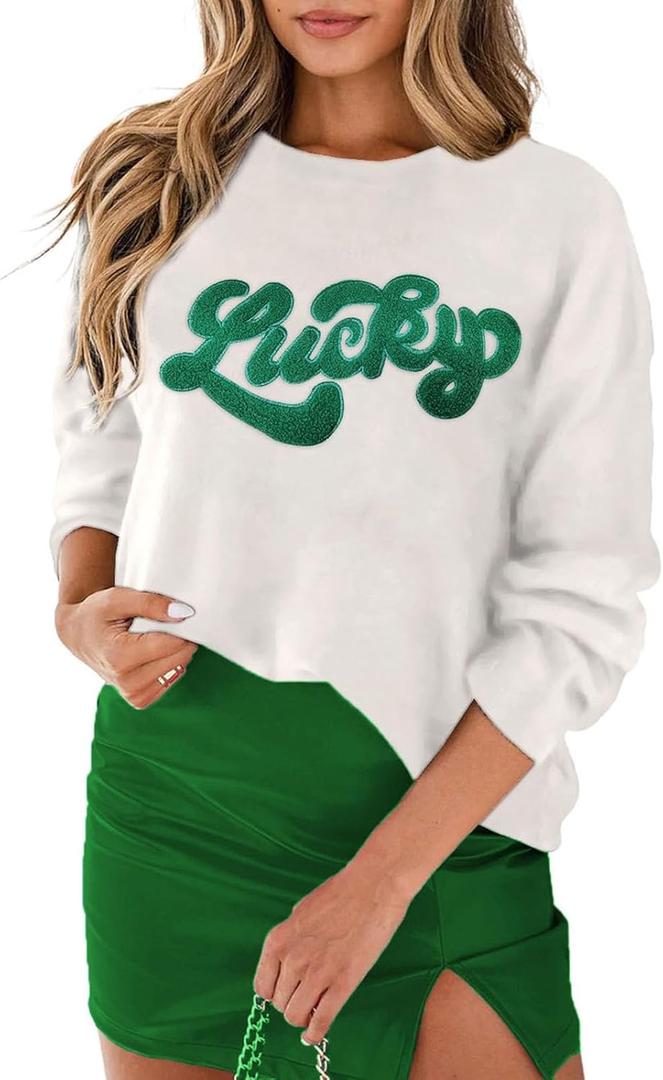 SELINK Women's Valentines Sweater Crew Neck XOXO Heart Print Casual Long Sleeve Pullover Tops Sweaters (White, M)