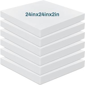 Frienda 6 Pack 2" X 24" X 24" Upholstery High Density Foam Cushion White Square Seat Replacement Cushion or Commercial Use Stuffing Craft Foam Couch Chair Padding DIY Projects