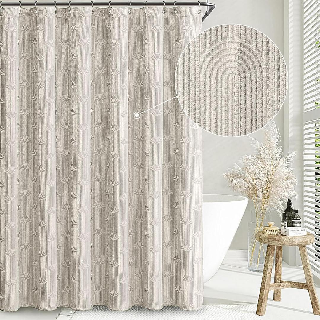 Boho Shower Curtains for Bathroom Linen Fabric Look Bohemian Mid Century Boho Minimalist Arch Geige 72" L X 72" W (Greige)