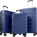 Sweetcrispy Carry on Luggage, Hard Shell ABS, Double Spinner Wheels Lightweight Suitcase TSA Lock, Navy Blue, 3-PCS Set (20/24/28 Inch)