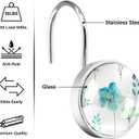 12Pcs Watercolor Floral Decorative Shower Curtain Hooks, Rust Proof Glass Surface Stainless Steel Rings for Bathroom Bedroom Home Bath Room Rods Decor(Sage Blue Flower)