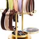 Headband Holder Organizer for Girls, Stainless Steel 2 Tier Design with 360 Rotating Headband Storage Stand, Gold Metal Head Band Holder for Women Entryway Bedroom Dresser Home Decor (Gold)