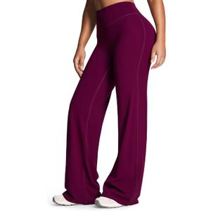 Aoxjox Women's Workout Athlenza Straight Leg Bottoms High Waist Luma stretch™ Gym Yoga Pants 31" (Burgundy, X-Small)