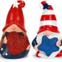 2 x 4th of July Decorations Patriotic Gnome Figurines, Set of 2 Resin Gnome Couple Statues, Red White and Blue Memorial Day Decor for Home Outdoor Garden Tiered Tray Shelf Mantel Desk Tabletop Centerpiece