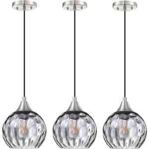 3 Pack 1 Light Hanging Indoor Kitchen Island Pendant Light 6.3" Pendant Ceiling Light Fixtures Brushed Nickel Finish Modern Farmhouse Dinning Over Sink(Adjustable Height Cord)