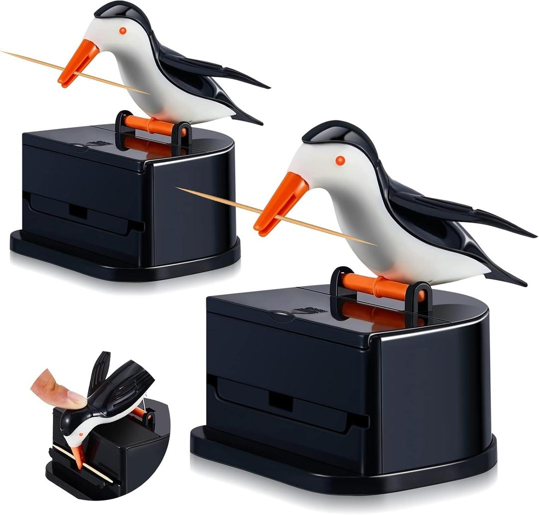 Suclain 2 Pieces Woodpecker Toothpick Holder Bird Toothpick Dispenser Bird Shape Toothpick Case Cute Funny Toothpick Box for Kitchen (White and Black)