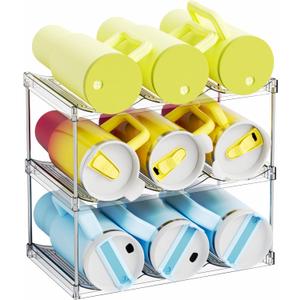 Yieach Larger Compartments Stackable Water Bottle Organizer for 40 oz Stanley Cup Holder,Yeti and Other Tumbler Organizer,3 Tier Wine Rack and Waterbottle Storage Rack for Kitchen Cabinets,Countertop