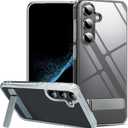 for Galaxy A55 5G Clear Case with Stand, Built in 3-Way Metal Kickstand TPU Bumper & PC Back Crystal Transparent Anti-Yellowing Protection Phone Case for Samsung Galaxy A55 (2024) (Clear)