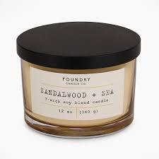 Foundry  Candle - Sandalwood+ Sea  – Additional Scents and Sizes – 100% Cotton Lead-Free Wick - Luxury Air Freshening Jar Candles - Perfect Home Decor – 12oz