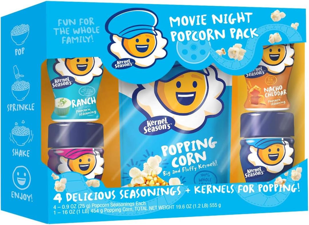 Kernel Season's Movie Night Supplies, Popcorn and Seasoning Party Pack, 4 Flavor Variety Pack