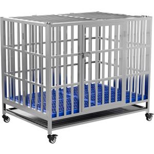 Collapsible Stainless Steel Dog Crate, 30" 37" 42" 48" Sizes, Lockable Wheel, with Tray, Stackable, Heavy Duty, Divider, Indoor and Outdoor (37in)