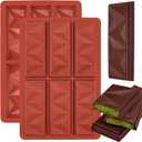Chocolate Bar Molds Silicone Non Stick 2 Pack,Deep Dubai Granola Candy Stuffed Bar Mold for Filling Knafeh Pistachio Chocolate Bar (Triangle Shapes) (6 Squares Triangle, Brown Red2 pcs)