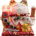 Lucky Statue Cat with Waving Arm-Chinese Ceramic, Japanese Fortune Cat,Large Moving Arm Good Luck Cat for Home, Office, Store Decor (YS1102)