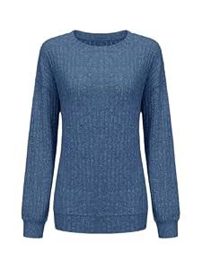 STOLKISS Long Sleeve Shirts for Women Crewneck Fall Lightweight Sweaters Fashion Loose Fit Trendy Tops Casual Clothes 2025 Blue, Large 