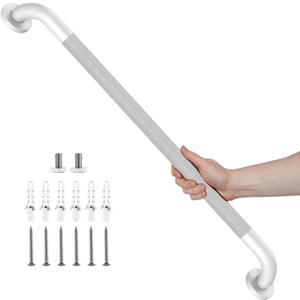 White Grab Bar 32 Inch, Grab Bar for Bathtub and Shower | Anti-Slip Knurled Grip, Stainless Steel, Bathroom Assist Handle Handrail, Handicap Support Bars for Toilet, 1.25" Diameter