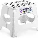Delxo Folding Step Stool, 11 Inch Non-Slip Foldable Step Stools for Kids and Adults, Portable Foldable Step Stool Lightweight Small Folding Stool with Handle for Kitchen Bathroom in White, 1 Pack
