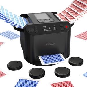 Automatic Card Shuffler and Dealer - 1-2 Decks Support 12 Players, 4 Drawing Remotes, Built-in Gameplays, 360/180 Deal, for Poker, UNO, Phase 10, Skip-Bo, Rummy (Black)