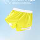 PATPAT Girls 2-in-1 Shorts, Ultra-Light Quick-Dry Active Shorts with Bamboo Viscose Liner for Kids Soccer Dance Biker Sports (Yellow, L)