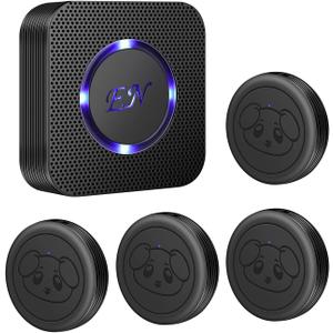 Evernary Dog Door Bell, Wireless Dog Doorbells for Potty Training,Doggie Door Bell with Waterproof Touch Button, Door Bells for Dog to Go Outside (1 Receiver and 4 Transmitters) (Black)