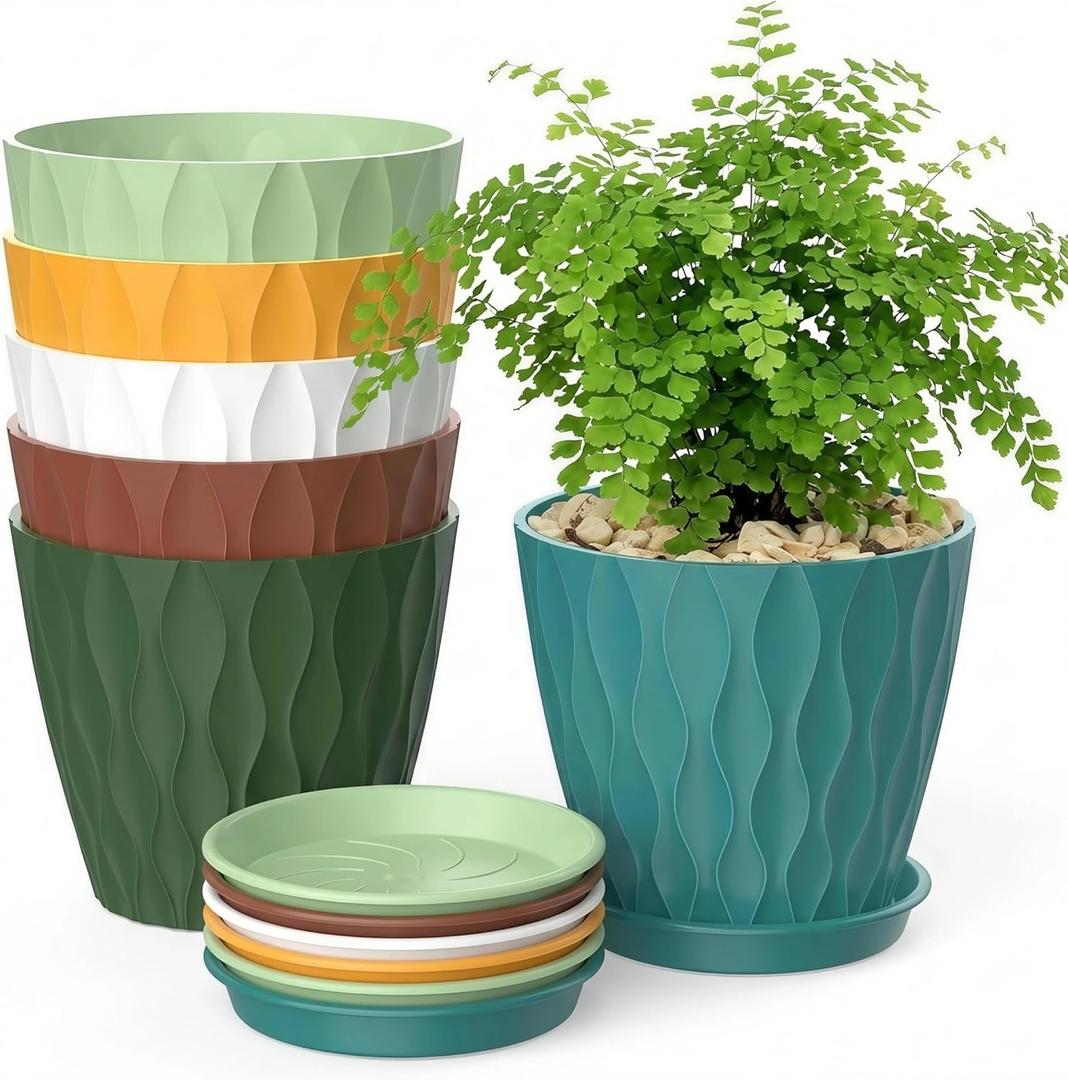 4 Inch Plant Pots, 4 Pack Indoor Flower Pots, Planters with Drainage Holes and Trays for Orchids, Violets, Succulents, Herbs, and Other Plants,Corolful